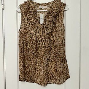 Loft NWT sheer abstract cheetah animal print ruffle summer blouse top medium